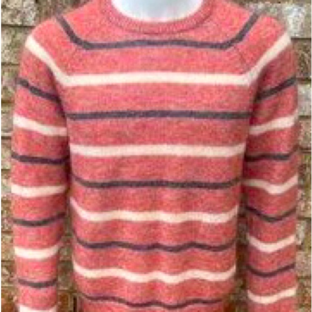 Todd Snyder Coral and Cream Striped Crewneck Sweater